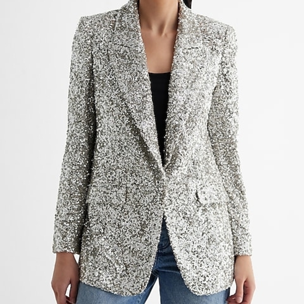 Express Silver Sequin Boyfriend Blazer